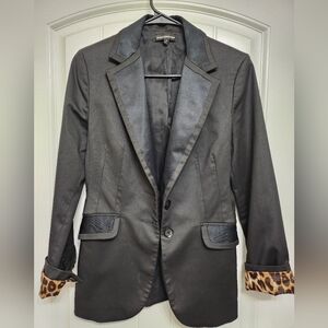 Express Black Blazer with Animal Print Cuffs